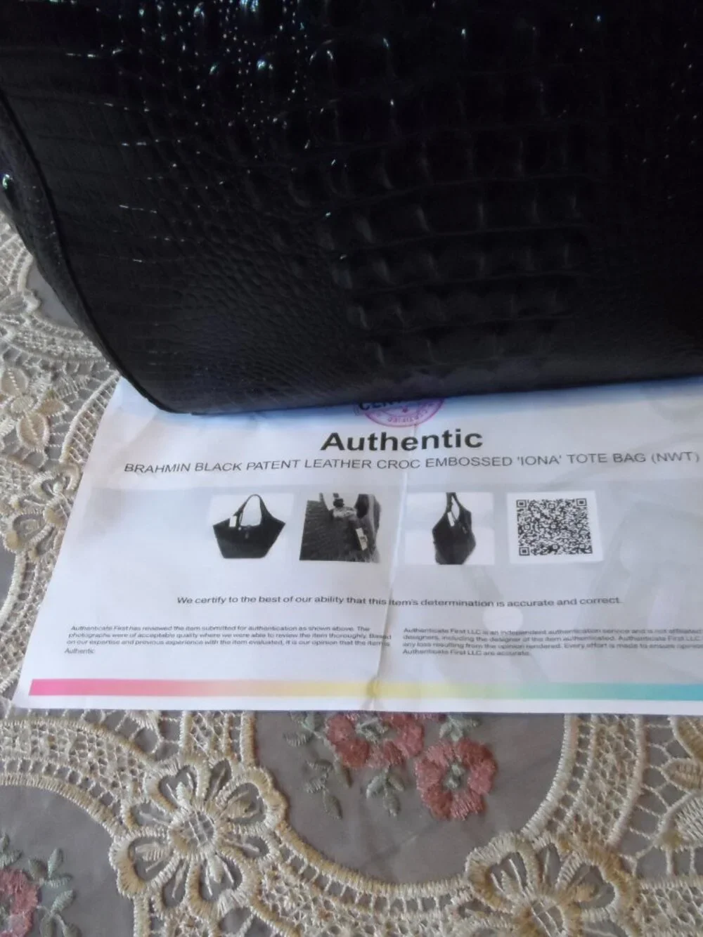 New Brahmin Black Patent Croc Embossed Iona Large Tote Bag - Picture 3 of 16